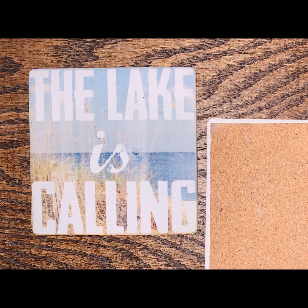 “At the lake” style ceramic coasters x2